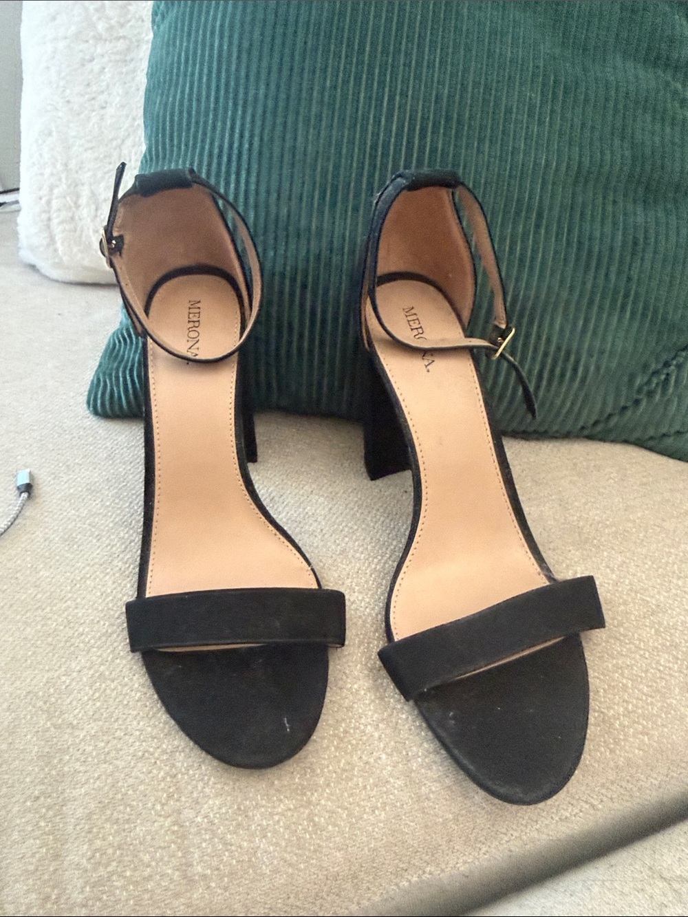 Merona Black Suede Ankle-Strap Block Heels
